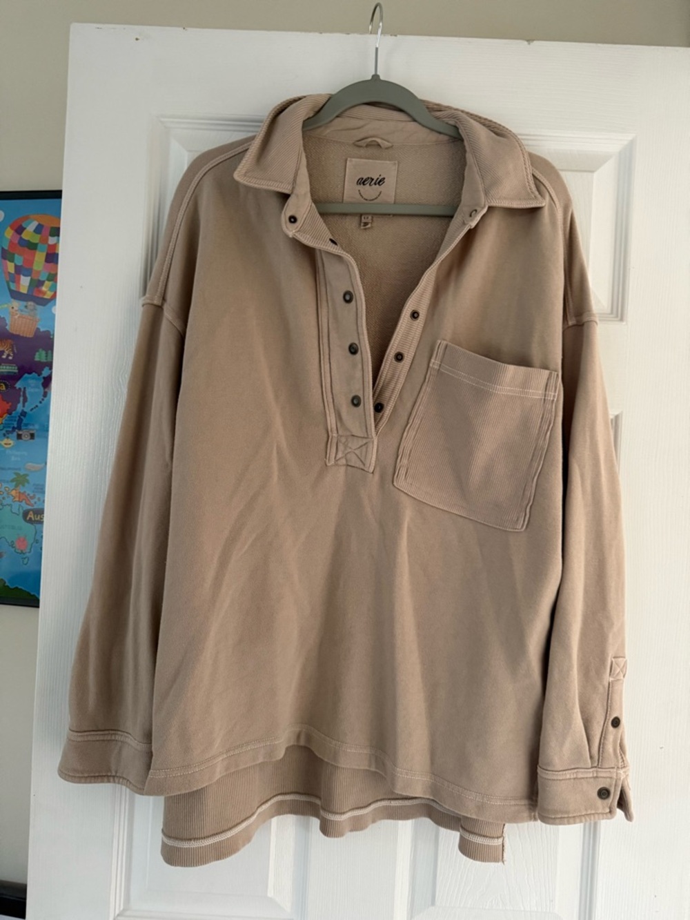aerie Neutral Knit Snap Pullover in Light Beige